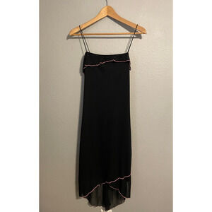 Vintage Byer Too Womens Slip Dress Medium Black Mesh Asymmetric Ruffle Y2K READ